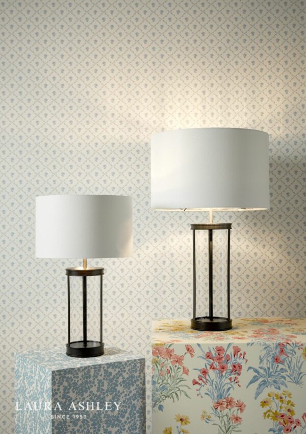 laura ashley harrington small table lamp matt black and glass with shade - Stillorgan Decor
