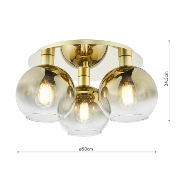 3 light flush satin gold and gold ombre glass ceiling light - Stillorgan Decor