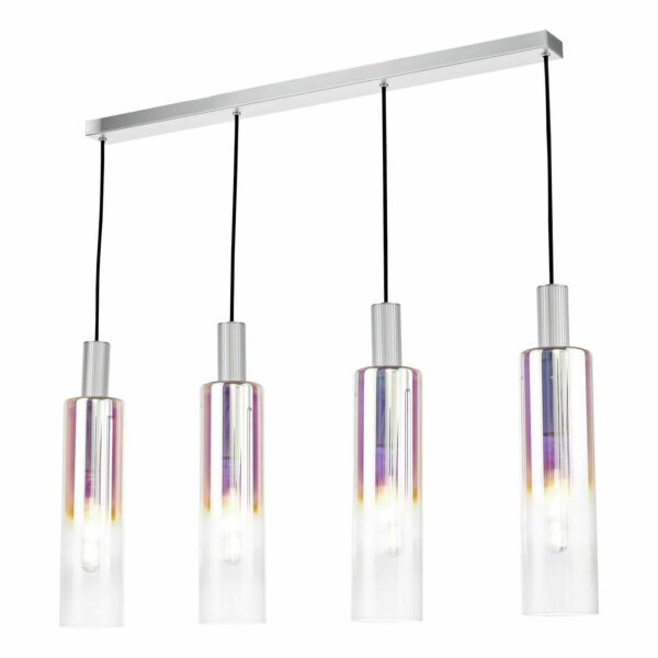 modern 4 light ribbed iridised cylinder glass shade silver bar pendant - Stillorgan Decor