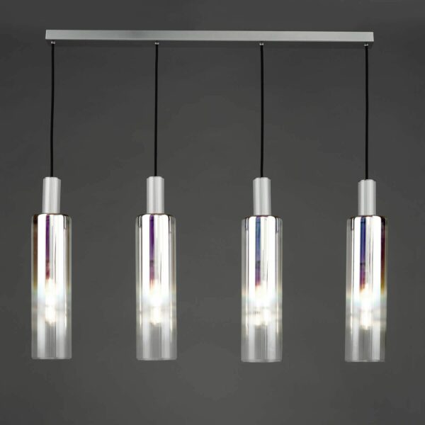 modern 4 light ribbed iridised cylinder glass shade silver bar pendant - Stillorgan Decor