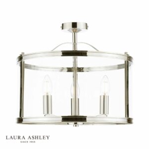 laura ashley harrington semi flush 3 light polished nickel and glass - Stillorgan Decor