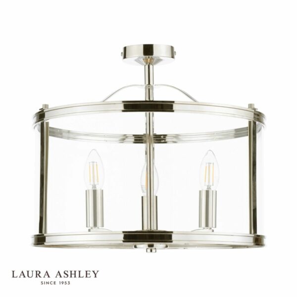 laura ashley harrington semi flush 3 light polished nickel and glass - Stillorgan Decor