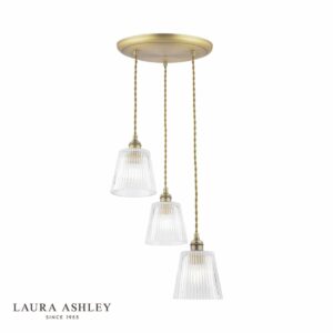 laura ashley callaghan 3 light pendant antique brass and glass - Stillorgan Decor