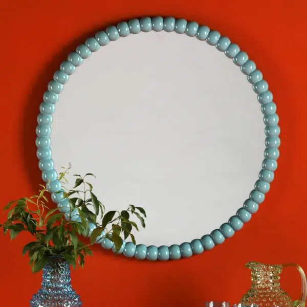 bobbin round mirror 70cm blue - Stillorgan Decor