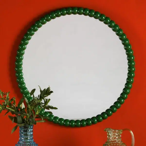bobbin round mirror 70cm green - Stillorgan Decor