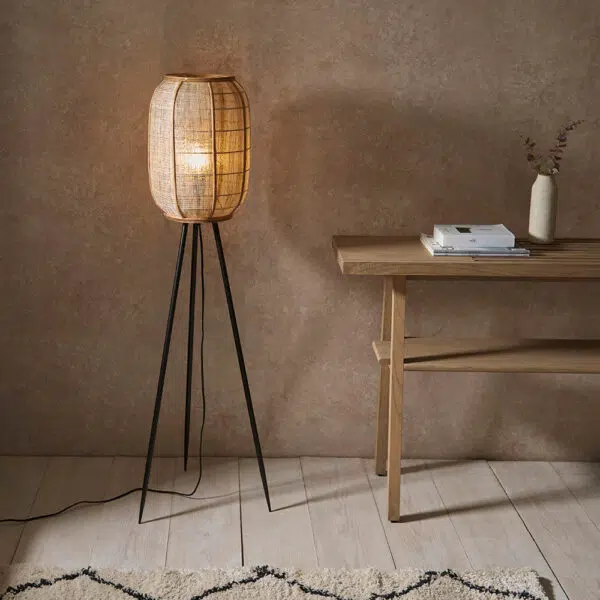 natural linen tripod floor lamp - Stillorgan Decor
