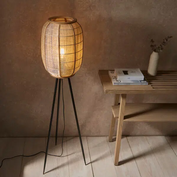 natural linen tripod floor lamp - Stillorgan Decor