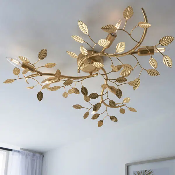 opulent leaf 6 light gold leaf flush ceiling light - Stillorgan Decor