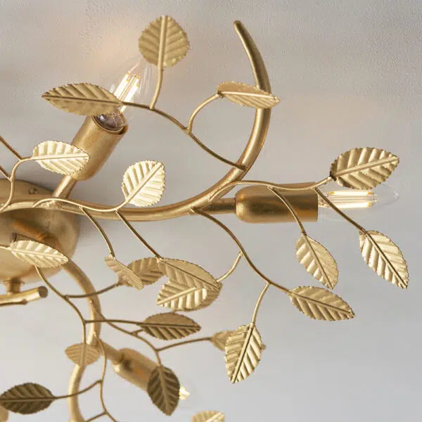 opulent leaf 6 light gold leaf flush ceiling light - Stillorgan Decor