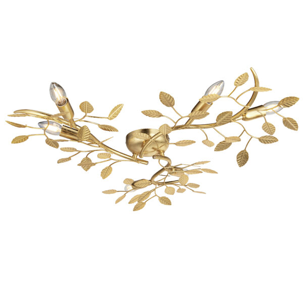 opulent leaf 6 light gold leaf flush ceiling light - Stillorgan Decor