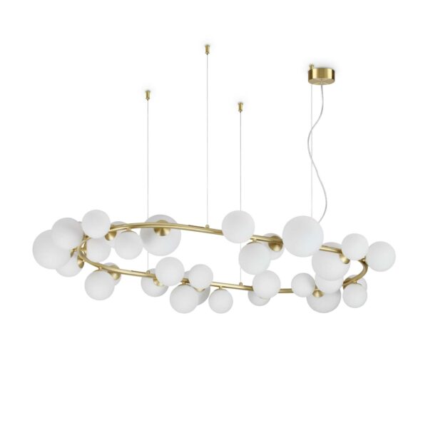 modern 30 globe rounded ceiling pendant satin brass with white globes - Stillorgan Decor