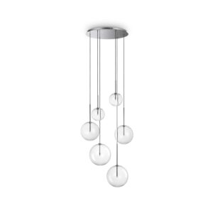 modern transparent globe 6 light cluster pendant chrome - Stillorgan Decor