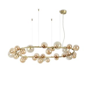 modern 30 globe rounded ceiling pendant satin brass with amber globes - Stillorgan Decor