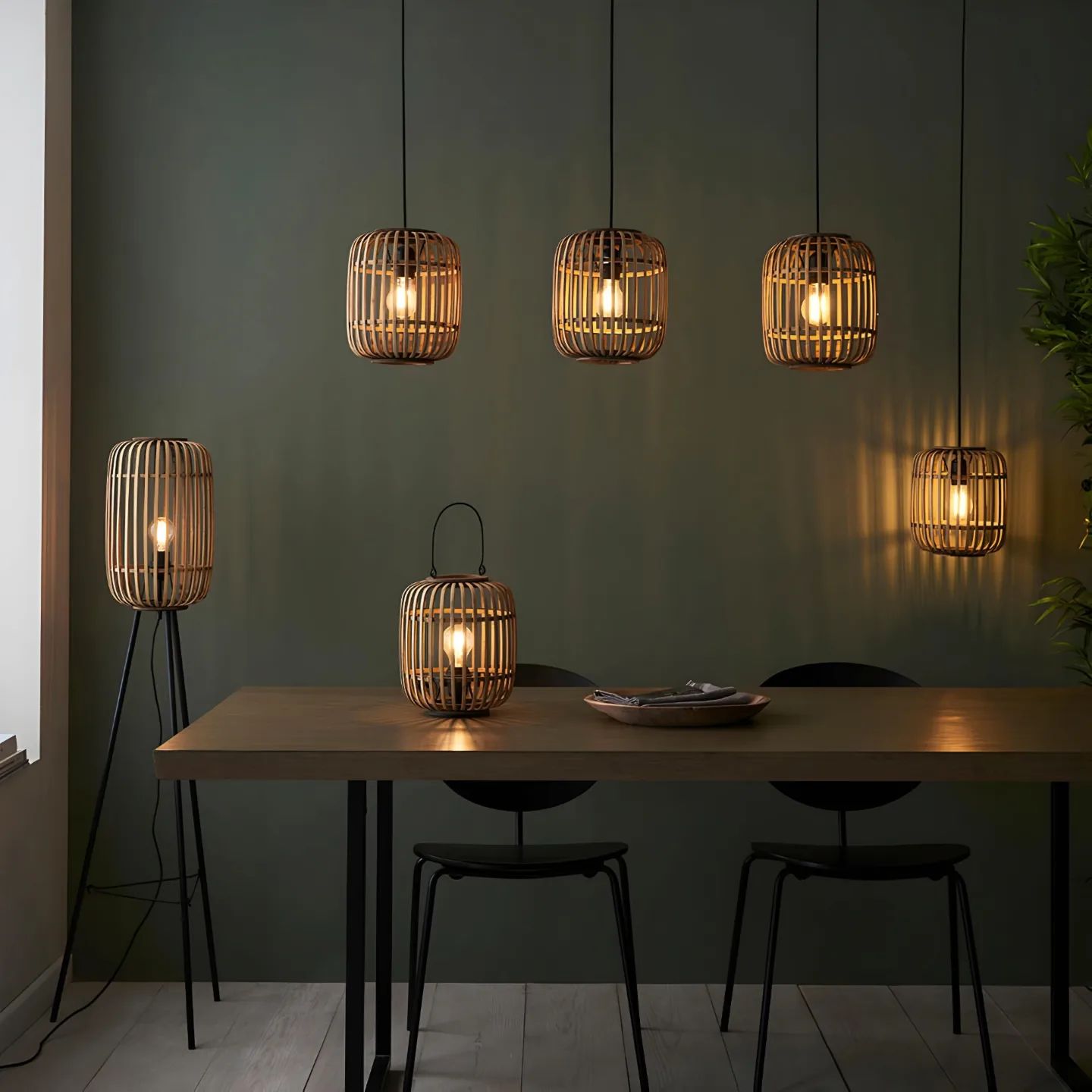 This simple and stylish lighting family is inspired by nature with sustainably sourced light or black bamboo cage, creating a soft warm light. Featuring a 3 light pendant, 1 light pendant, table lamp & floor lamp - all finished with matt black paint detailing. 💡

Search "bamboo cage" at stillorgandecor.ie for more details.