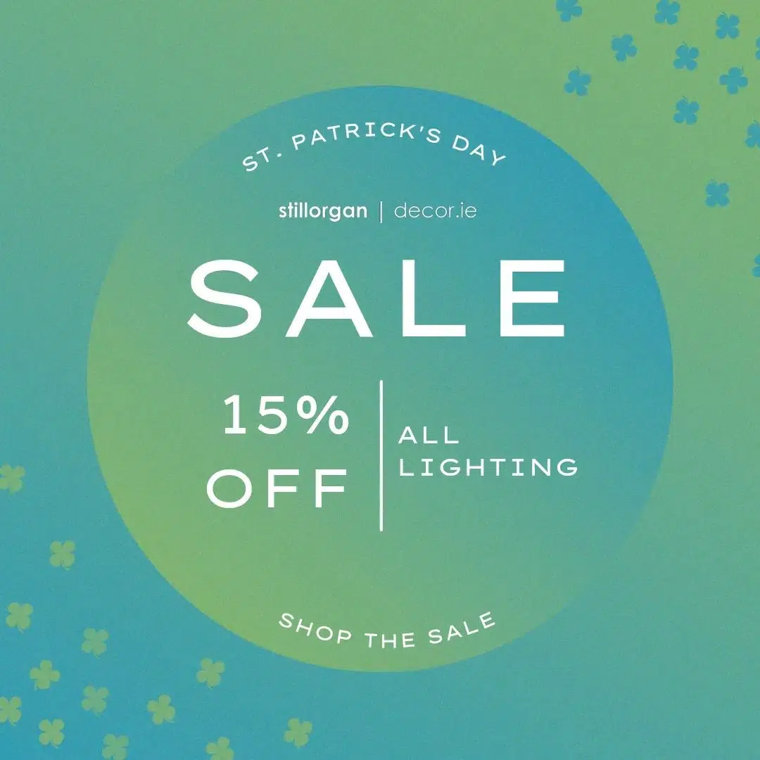 💡🍀 Happy St. Patrick's Day! 🍀💡

To celebrate St. Patrick's Day we are offering 15% off all lighting at stillorgandecor.ie until midnight Monday March 17th!

Visit stillorgandecor.ie to save today on all lighting including  !