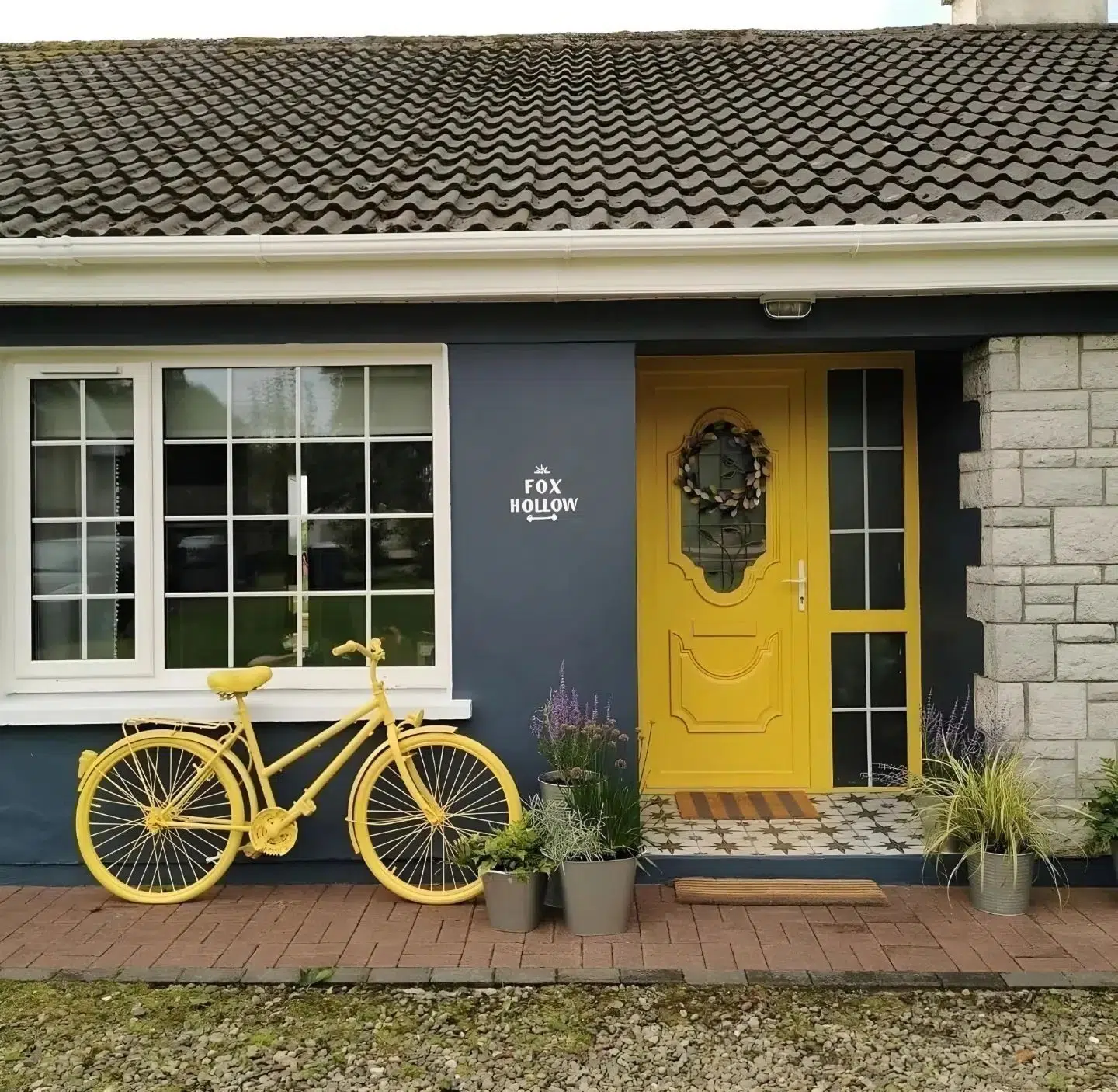 What a stunning project by @crownpaintsireland Style Guide Bronagh @foxhollowstyle using shades from the Crown MoodBoards palette with @houseandhomemagazine. Bronagh gave her exteriors a stylish and cheerful lift with a deep blue, a sunny yellow, and a crisp white. 

On her PVC door, Bronagh used Crown Trade PX4 Primer, followed by Crown Trade Fastflow Quick Dry Undercoat and finished with Crown Trade Fastflow Quick Dry Satin mixed to the MoodBoards shade 🎨 Mustard Jar.

For her exterior walls and windowsills, Bronagh used Sandtex Trade X-Treme X-Posure masonry paint mixed to the MoodBoards shades 🎨 Blue Black (walls) and 🎨 Seldom Seen (window sills). You can see the before shot in the last photo. 

All available today in-store!

       