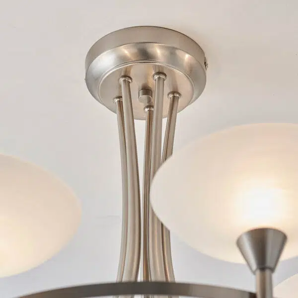classic modern 5 light white shade ceiling light satin chrome - Stillorgan Decor