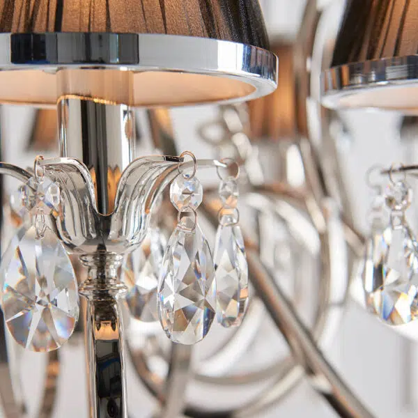 luxurious 21 light polished nickel and crystal chandelier with black shades - Stillorgan Decor