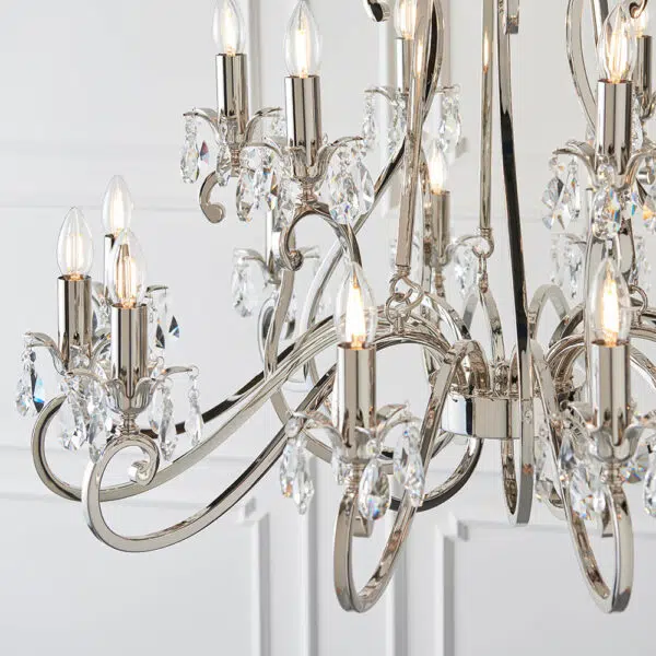 luxurious 21 light polished nickel and crystal chandelier - Stillorgan Decor