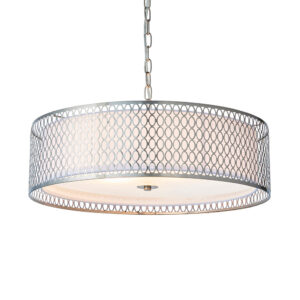 opulent circular satin nickel fretwork pendant light - Stillorgan Decor