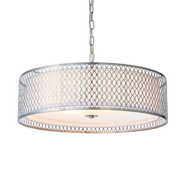 opulent circular satin nickel fretwork pendant light - Stillorgan Decor