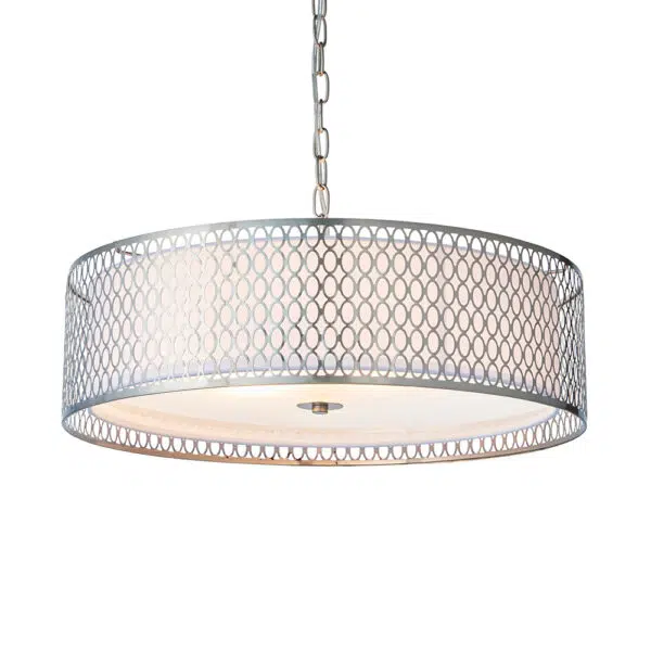 opulent circular satin nickel fretwork pendant light - Stillorgan Decor