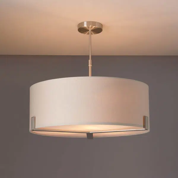 sophisticated ceiling light satin nickel with pale grey shade - Stillorgan Decor