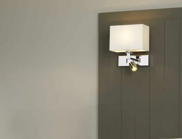 elegant wall light polished chrome with led reading light and shade - Stillorgan Decor