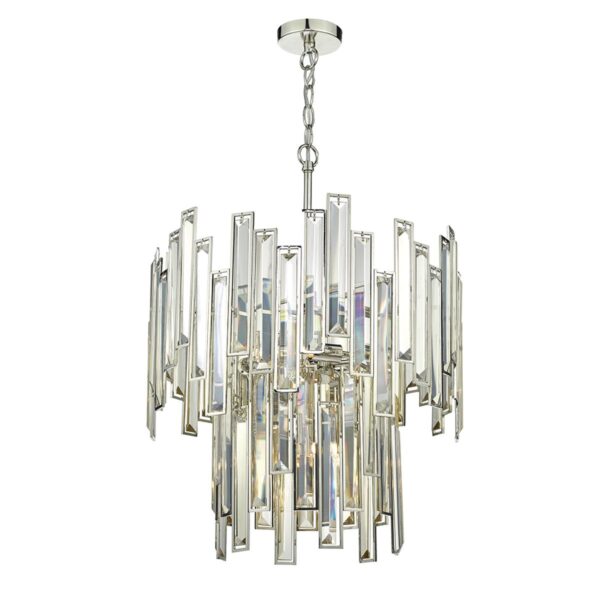 statement 6 light pendant champagne crystal polished nickel frame - Stillorgan Decor