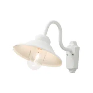 modern curved arm exterior wall light with glass shade white - Stillorgan Decor