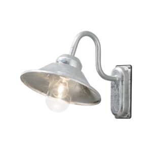 modern curved arm exterior wall light with glass shade silver galvanized - Stillorgan Decor