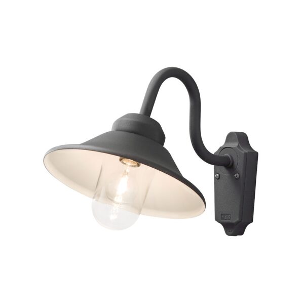 modern curved arm exterior wall light with glass shade black - Stillorgan Decor