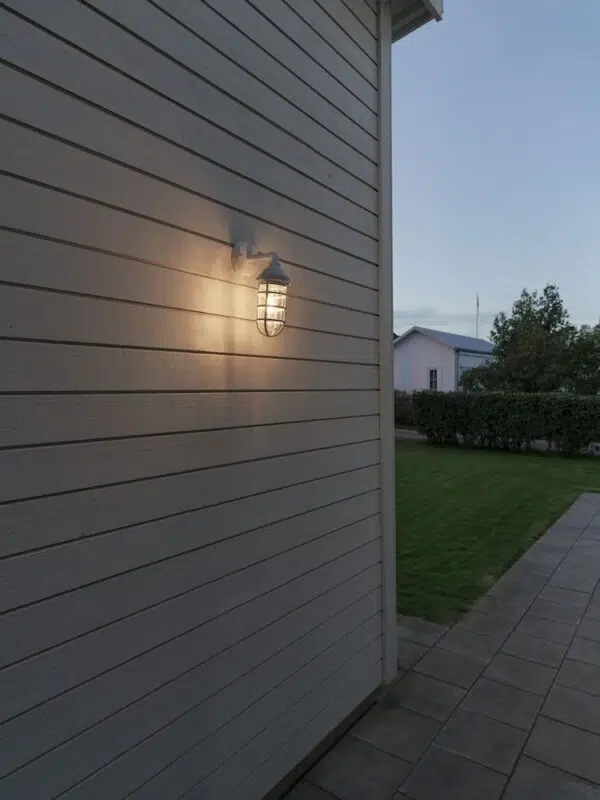 modern downward grid white outdoor wall light with clear glass - Stillorgan Decor