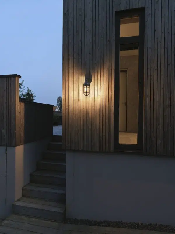 modern downward grid black outdoor wall light with clear glass - Stillorgan Decor