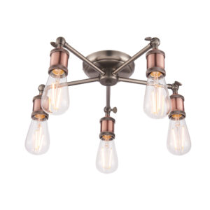 Industrial Style 5 Light Semi Flush Antique Brass Ceiling Light (copy)