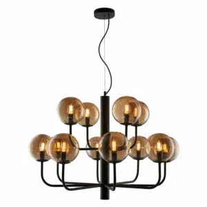 contemporary 12 arm amber globe black ceiling light - Stillorgan Decor