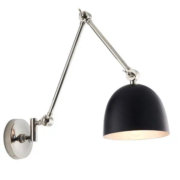 Modern Statement Swing Arm Wall Light Polished Nickel And Black - Stillorgan Decor