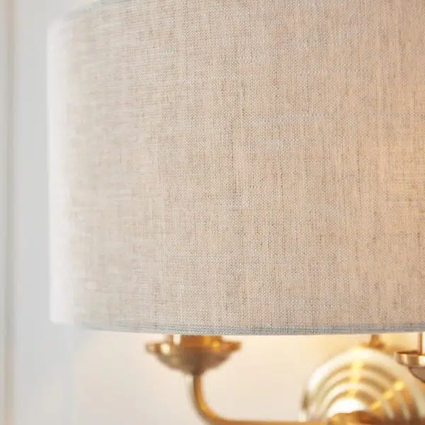 elegant 2 arm wall light aged brass with natural shade - Stillorgan Decor