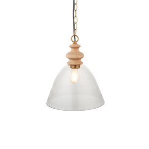 delicately flared shape clear glass and wood pendant - Stillorgan Decor