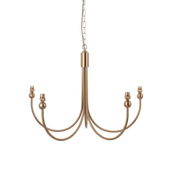elegant 5 light curved arm classic pendant brushed aged brass - Stillorgan Decor