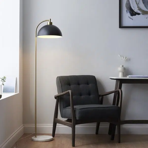 mid century design floor lamp black brass and marble base - Stillorgan Decor