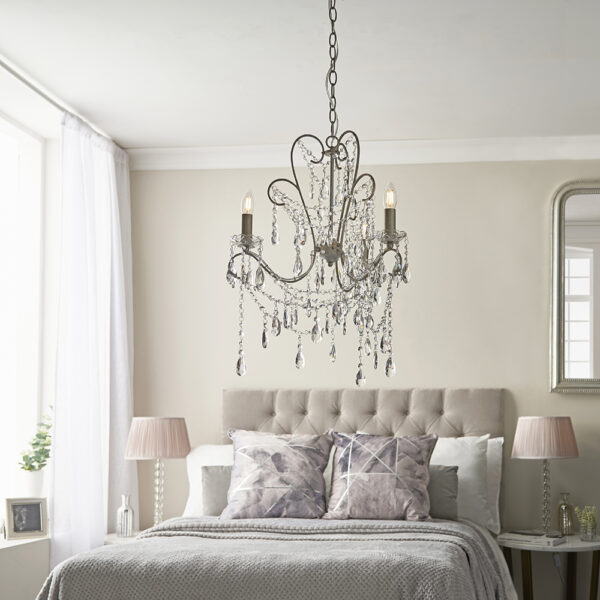 opulent vintage style 3 light chandelier aged silver - Stillorgan Decor