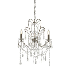 opulent vintage style 3 light chandelier aged silver - Stillorgan Decor