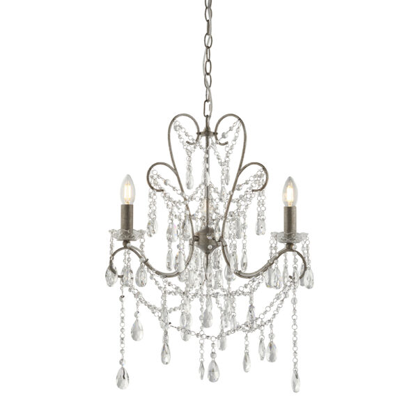 opulent vintage style 3 light chandelier aged silver - Stillorgan Decor