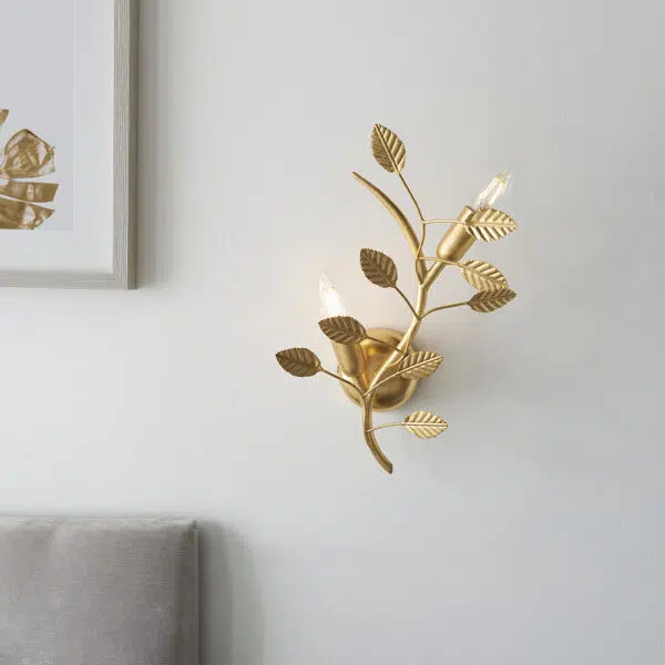 opulent leaf 2 light gold leaf wall light - Stillorgan Decor