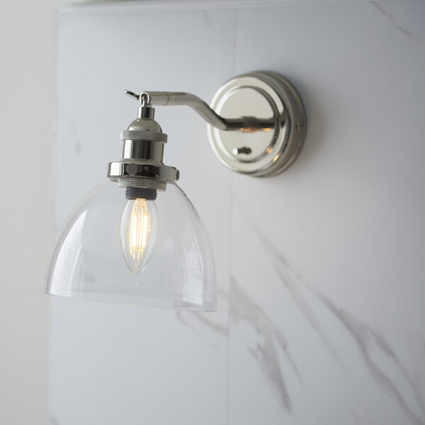 resto industrial style wall light glass and polished nickel - Stillorgan Decor