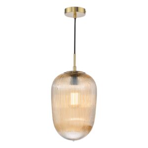 modern elegant brushed bronze and amber ribbed glass pendant - Stillorgan Decor
