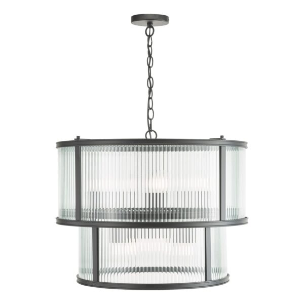 industrial chic 6 light pendant matt black and ribbed glass - Stillorgan Decor