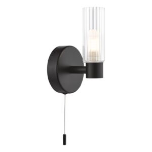 contemporary bathroom wall light matt black and ribbed glass - Stillorgan Decor