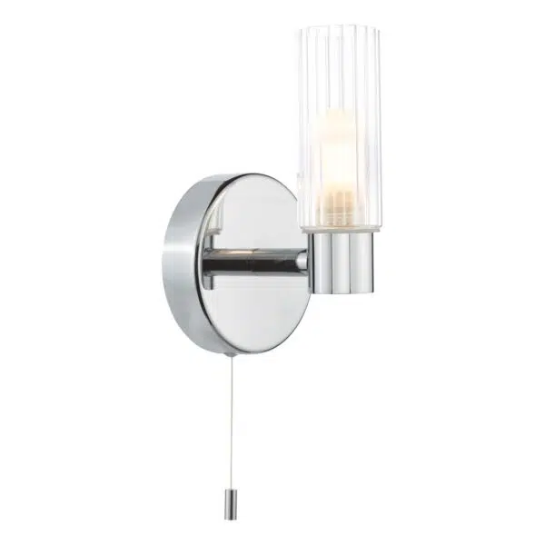 contemporary bathroom wall light polished chrome and ribbed glass - Stillorgan Decor